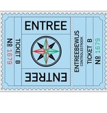 Grote XXL-Entreekaartjes in  75 x 55mm met controlestrookje in boekjes per 500 kaartjes gebundeld. Serie A t/m F in zes kleuren. Genummerd.