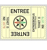 Grote XXL-Entreekaartjes in  75 x 55mm met controlestrookje in boekjes per 500 kaartjes gebundeld. Serie A t/m F in zes kleuren. Genummerd.