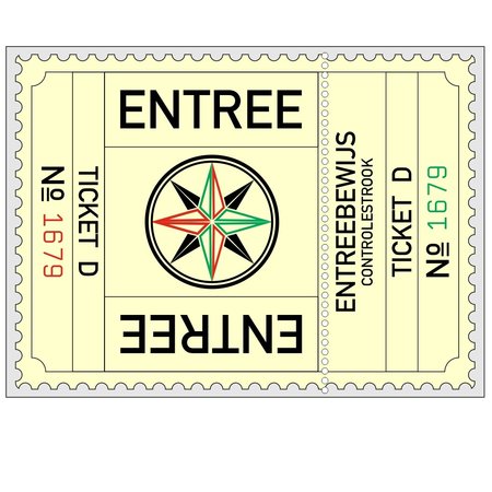 Grote XXL-Entreekaartjes in  75 x 55mm met controlestrookje in boekjes per 500 kaartjes gebundeld. Serie A t/m F in zes kleuren. Genummerd.