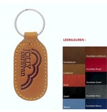 Leren of Kunstleren sleutelhangers 33x90mm met een brandlogo naar wens.