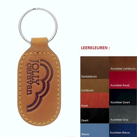 Leren of Kunstleren sleutelhangers 33x90mm met een brandlogo naar wens.