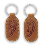 Leren of Kunstleren sleutelhangers 33x90mm met een brandlogo naar wens.