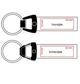 Leren of Kunstleren sleutelhangers 100x25mm met een brandlogo naar wens.  De 01278 heeft een Zwart Nylon koppelstuk + sleutelring