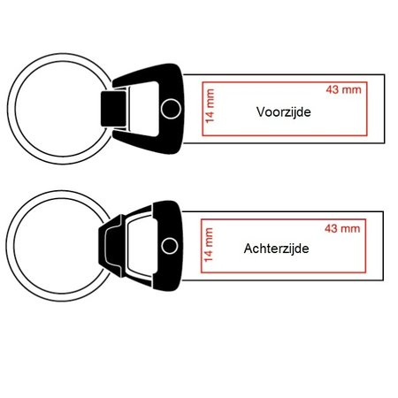 Leren of Kunstleren sleutelhangers 100x25mm met een brandlogo naar wens.  De 01278 heeft een Zwart Nylon koppelstuk + sleutelring