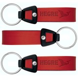 Leren of Kunstleren sleutelhangers 100x25mm met een brandlogo naar wens.  De 01278 heeft een Zwart Nylon koppelstuk + sleutelring