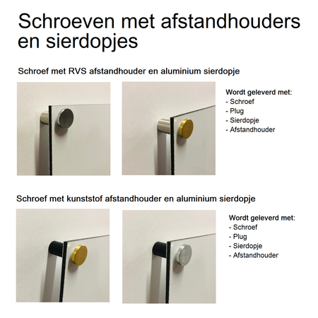 Bevestigingsset voor borden met afstandhouders in diverse uitvoeringen