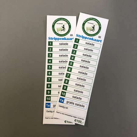 Strippenkaart of Knipkaart Full Colour bedrukt 50x175mm per 100 stuks