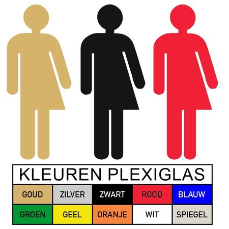 Plexiglas Toilet Pictogram Genderneutraal in 10 kleuren beschikbaar