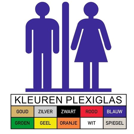 Plexiglas Toiletbordje of Pictogram Man & Vrouw in 10 kleuren beschikbaar
