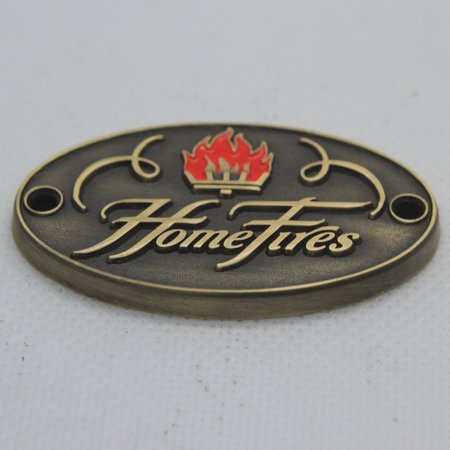 Brons gegoten dikker Logo-plaatje/merkje  in reliëf met 1 steunkleur in 50x32mm