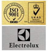 Metaal look Acrylaat logoplaatjes met gravering, weerbestendig in diverse maten en uitvoeringen, vanaf 10 stuks per ontwerp.