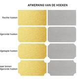 Metaal look Acrylaat logoplaatjes met gravering, weerbestendig in diverse maten en uitvoeringen, vanaf 10 stuks per ontwerp.