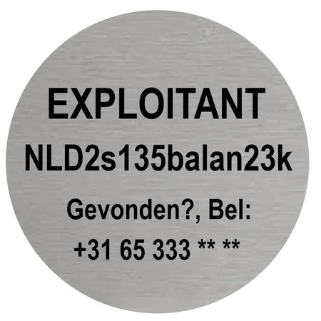 Lichtgewicht Droneplaatje met Exploitantnummer in  Aluminium.