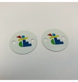Logoplaatje Aluminium Rond 30mm en ½mm dik Full Colour bedrukt met 2 gaatjes of tape