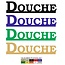 Uitgesneden bordje DOUCHE in Plexiglas , 3mm dik in diverse kleuren en  afmetingen te bestellen.