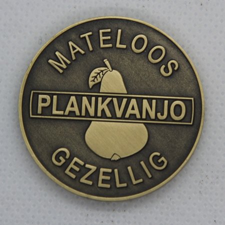 Brons gegoten Ø35mm rond en dikker Logo-plaatje/merkje  in reliëf.