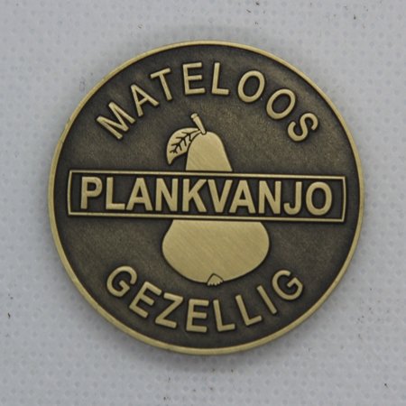 Brons gegoten Ø35mm rond en dikker Logo-plaatje/merkje  in reliëf.