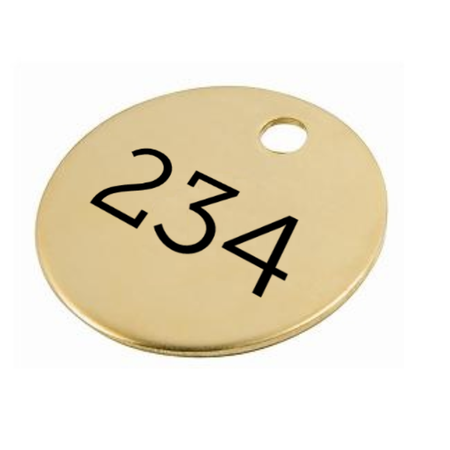 CombiCraft Nummerplaatjes Glanzend Messing 30mm rond met lasergravering zwart en één gat