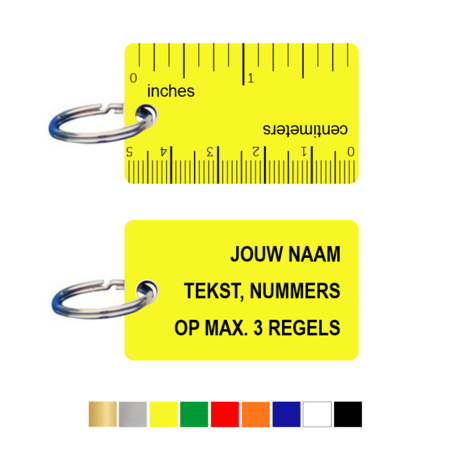 CombiCraft Kunststof Sleutelhangers & Sleutellabel 50x30mm Ruler of Liniaal uitvoering - met jouw tekst, naam, nummers of telefoonnummer op 3 regels