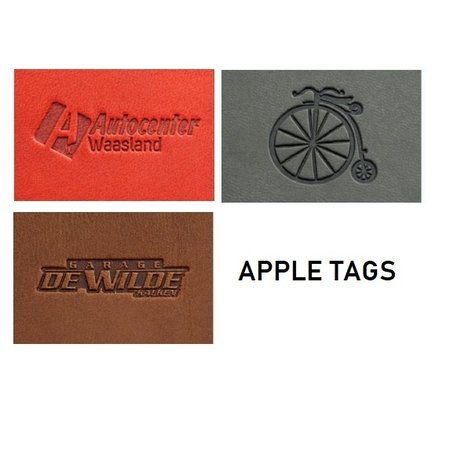 Veganistische  sleutelhangers in 90x30mm met jouw tekst of logo ingebrand. Apple tags, sleutellabels van appelschillen, pitten en kurk.