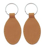 Leren of kunstleren sleutelhanger ovaal met jouw logo. Sleutelhanger is 40x90mm