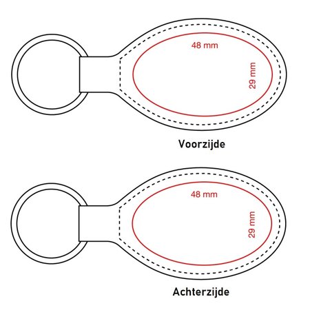 Leren of kunstleren sleutelhanger ovaal met jouw logo. Sleutelhanger is 40x90mm