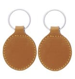 Leren of kunstleren sleutelhanger vrij rond met jouw logo. Sleutelhanger is 45x80mm