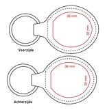 Leren of kunstleren sleutelhanger vrij rond met jouw logo. Sleutelhanger is 45x80mm
