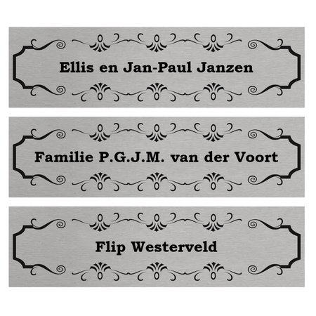 Aluminium vintage retro look huisdeur naambordje 165x45mm met tekst en tape – per stuk
