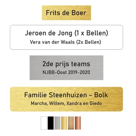 Graveerplaatje of naamplaatje - in een wensmaat tot max. 125 x 25mm voor bij de bel, deur of brievenbus