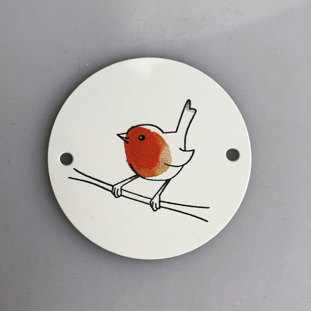 Aluminium logo plaatje Ø50mm met jouw logo op zilverkleurig of wit aluminium gedrukt  2 gaatjes