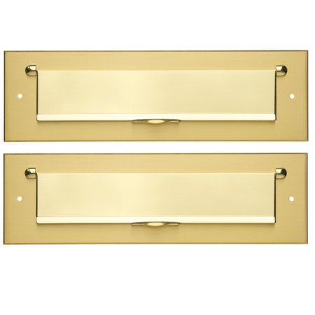 Messing rechthoekige brievenbus met klep in de maat 330x100mm. Satijn messing plaat met gepolijst messing klep.