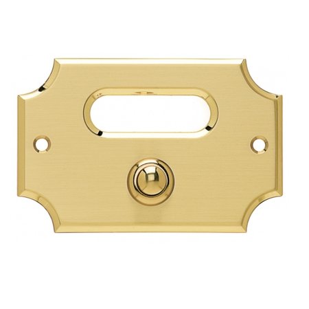 Messing belpaneeltje in de maat 110x70mm achthoekig, gemaakt van echt satijn messing voorzien van een messing gepolijst drukknopje en randen, verder een transparant opaalglas ruitje.