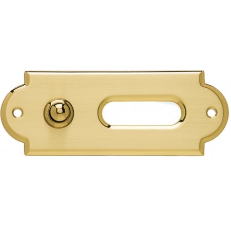 CombiLux Smal Messing belpaneeltje in de maat in 145x55mm ovaalachtig, gemaakt van echt satijn messing voorzien van een messing gepolijst drukknopje en randen, verder een transparant opaalglas ruitje.