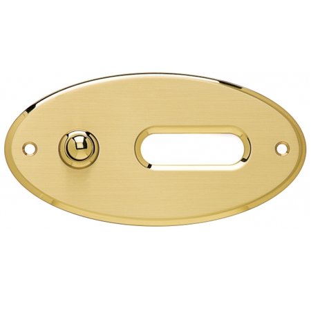 Ovaal Messing belpaneeltje in de maat in 145x75mm, gemaakt van echt satijn messing voorzien van een messing gepolijst drukknopje en randen, verder een transparant opaalglas ruitje.