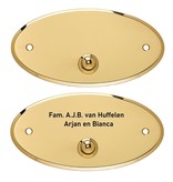 Luxe gepolijste en glanzende ovale Messing deurbel in de maat 90x50mm en 145x75mm, gemaakt van echt glanzend puur messing voorzien van een messing gepolijst drukknopje.
