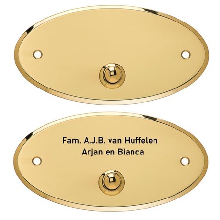 Luxe gepolijste en glanzende ovale Messing deurbel in de maat 90x50mm en 145x75mm, gemaakt van echt glanzend puur messing voorzien van een messing gepolijst drukknopje.