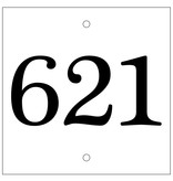 Huisnummer bordje White, Type 3 in 100x100x3mm met een zwart nummer in het Lettertype Plantagenet