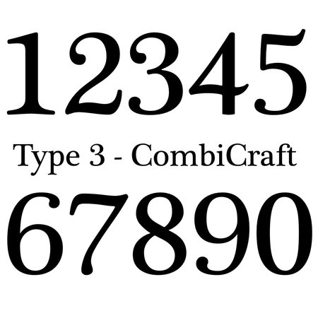 CombiCraft Huisnummer bordje White, Type 3 in 100x100x3mm met een zwart nummer in het Lettertype Plantagenet