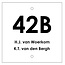 Huisnummer bordje White, met 2 tekstregels in 100x100x3mm met een zwart nummer in het Lettertype Century Gothic Bold (type 2)