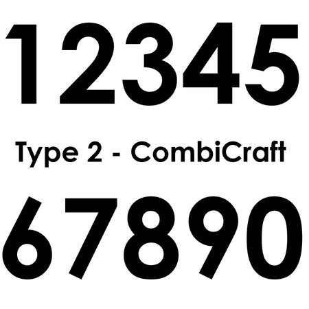 CombiCraft Huisnummer bordje White, Type 2 in 100x100x3mm met een zwart nummer in het Lettertype Century Gothic Bold