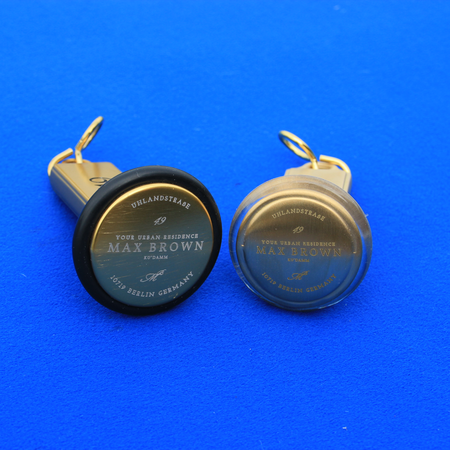 CASTEL massief Messing Hotelsleutelhanger incl. stootring en S-haak - in verschillende uitvoeringen leverbaar