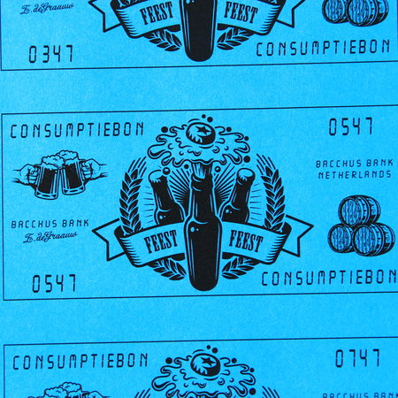 CombiCraft 500 Consumptiebonnen in de vorm van bankbiljetten van de Bacchusbank in het formaat 105 x 54,6mm, los gesneden.