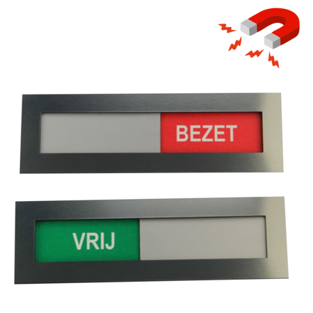 Vrij-bezet bordjes in een Acrylaat schuifprofiel RVS-Look met magneetband aan de achterzijde