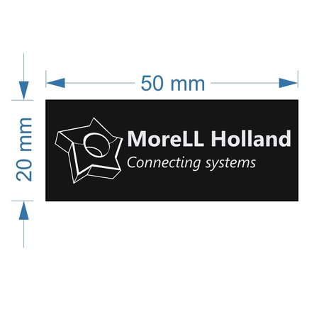 MoreLL Holland Acrylaat zwart logoplaatje met tape in 50x20mm met rechte hoeken.