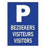 Bordje - Parkeerplaats bezoekers of bordje parkeren voor BEZOEKERS, VISITEURS en VISITORS op 21x30cm
