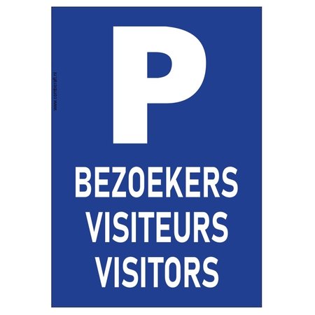 Bordje - Parkeerplaats bezoekers of bordje parkeren voor BEZOEKERS, VISITEURS en VISITORS op 21x30cm