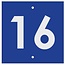 Huisnummer bordje Blauw, Type 2 in 100x100x3mm met een zwart nummer in het Lettertype Century Gotic Bold
