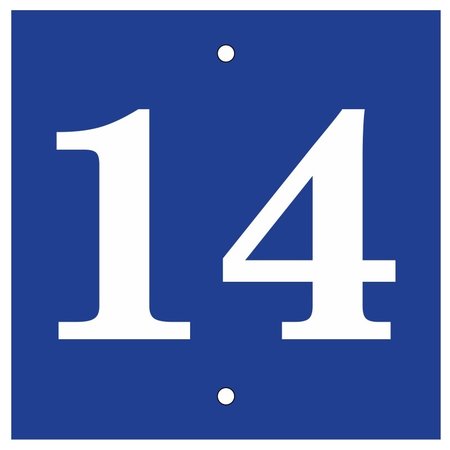 Huisnummer bordje Blauw, Type 1 in 100x100x3mm met een zwart nummer in het Lettertype Century Schoolbook