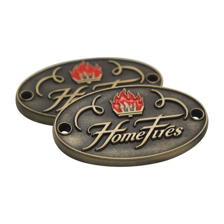 Brons gegoten dikker Logo-plaatje/merkje  in reliëf met 1 steunkleur in 50x32mm